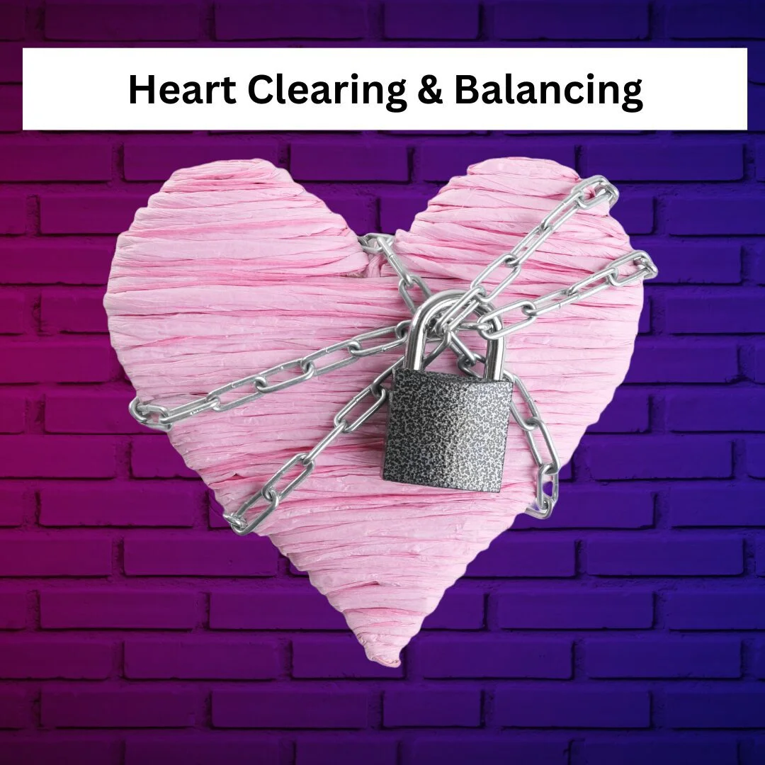 Heart Clearing and Balancing: a pink heart wrapped in chains and a padlock