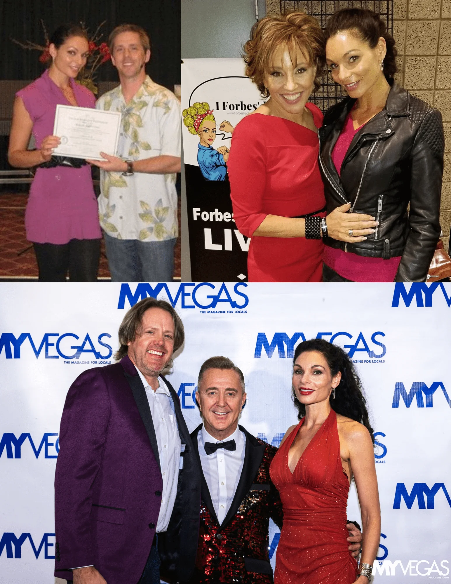 Collage of Makayla Léone at events, including receiving a certificate and a red carpet